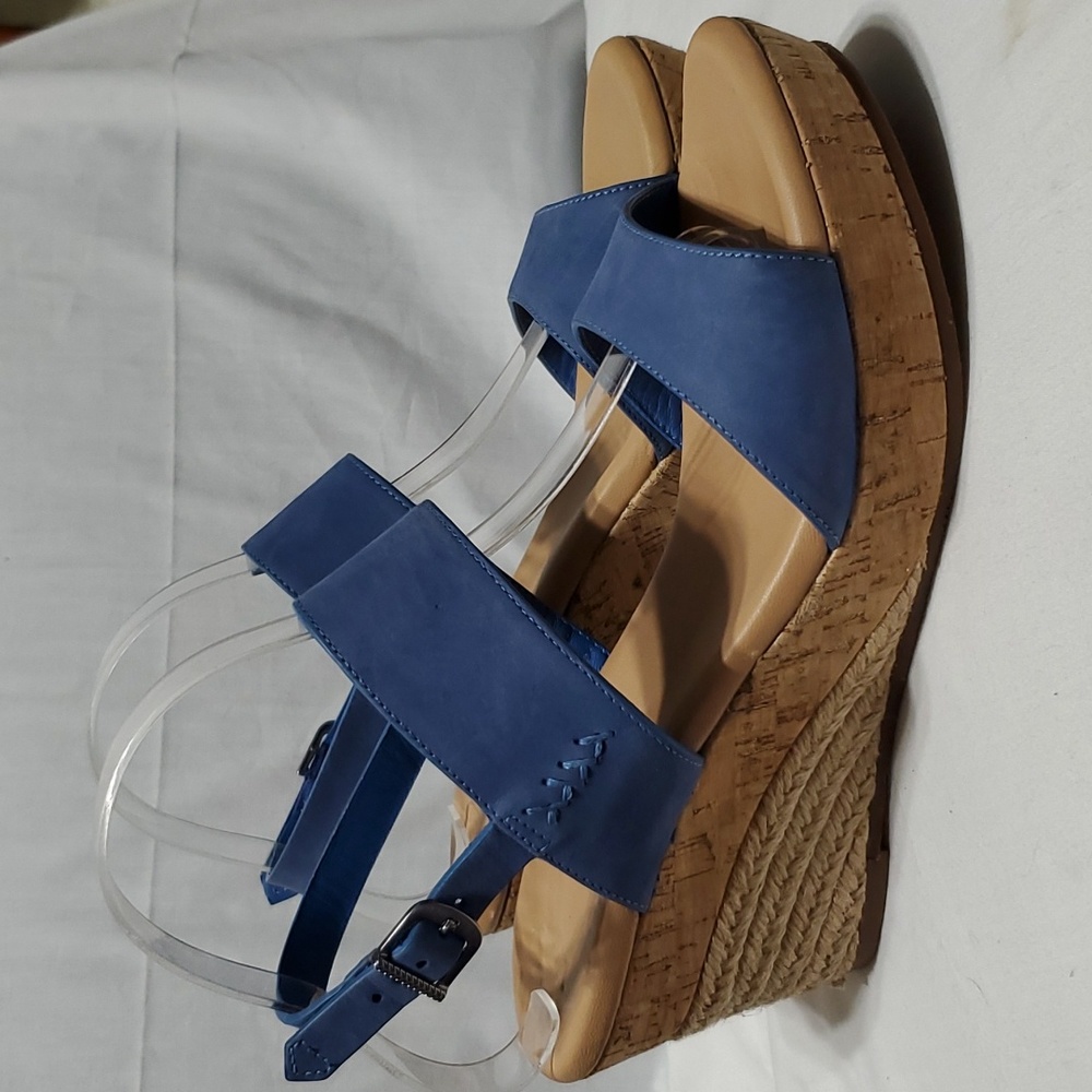 Ugg wedge cork espadrille blue suede leather sandals adjustable strap